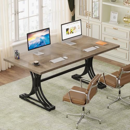 Tribesigns 63" Large Office Desk, Modern Rectangle Executive Desks with Stylish Gold Legs, Wood Faux Marble Desk, Business Furniture Work Desk for Home Office, White and Gold