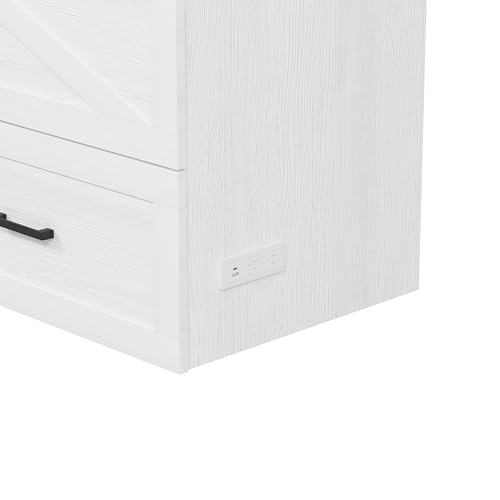 Bellemave Queen Murphy Bed, Cabinet Bed with Charging Station and Storage, Farmhouse Murphy Cabinet with Foldable Panel, Noisy Free, for Guest Bedroom, Living Room, Office, Rustic Gray