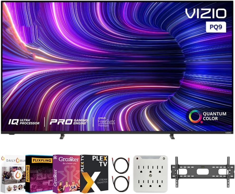 Vizio P65Q9-J01 P-Series Q9-J01 65 Class HDR 4K UHD Smart Quantum Dot LED TV Bundle with Premiere Movies Streaming 2020 + 37-100 Inch TV Wall Mount + 6-Outlet Surge Adapter + 2X 6FT 4K HDMI Cable