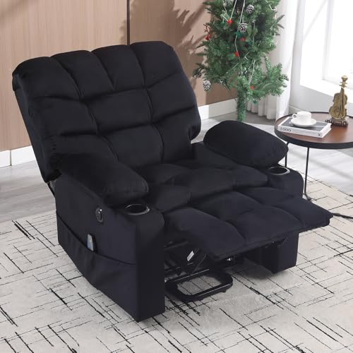 Phoenix Home Large Power Lift Recliner with Massage and Heat for Elderly, Heavy Duty & Safety Motion Reclining Mechanism, Ergonomic Electric Wider Chair with USB Port, 2 Hidden Cup Holders, Brown