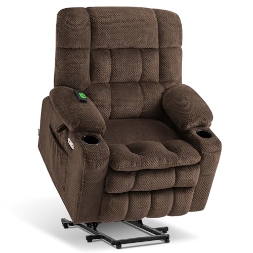 MCombo Dual Motor Power Lift Recliner Chair with Massage and Heat for Elderly People, Infinite Position, USB Ports, Cup Holders, Fabric 7890 (Medium-Regular, Burgundy)