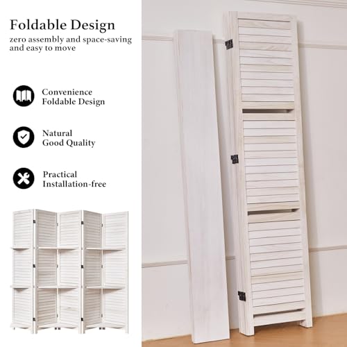 Room Divider with Shelves, 5.6 Ft Tall Folding Wood Screen with Double Hinges for Home Office Bedroom Hotel Decoration (6 Panels, Brown)
