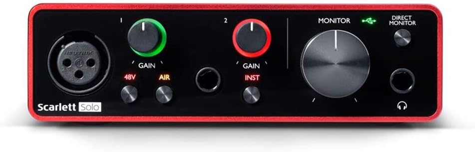 Focusrite Scarlett Solo 3rd Gen USB Audio Interface Bundle with Boom Stand, Pop Filter, XLR Cable (4 Items)