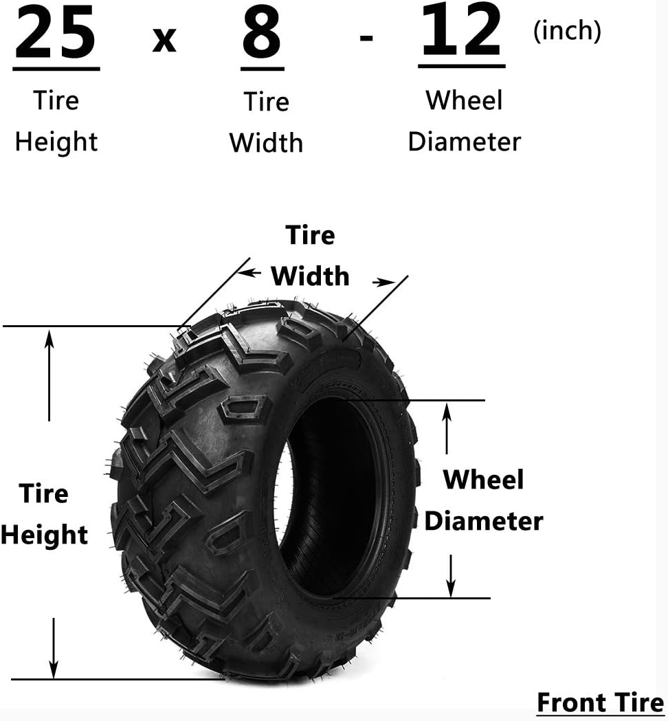 SUNROAD Set of 4 25'' 25x8-12 & 25x10-12 ATV Utility UTV Tires AT Front Rear Tires 6PR fit 12'' Rim