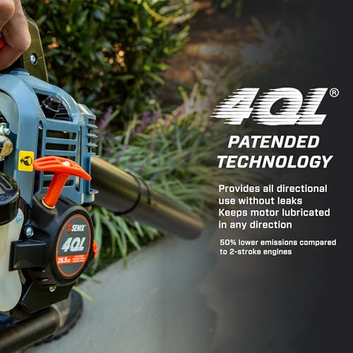 SENIX 4QL 26.5 cc 4-Cycle Handheld Gas Leaf Blower, Up to 410 CFM and 125 MPH, Easy Start, Lightweight, Dual Grip Handle (BL4QL-L)