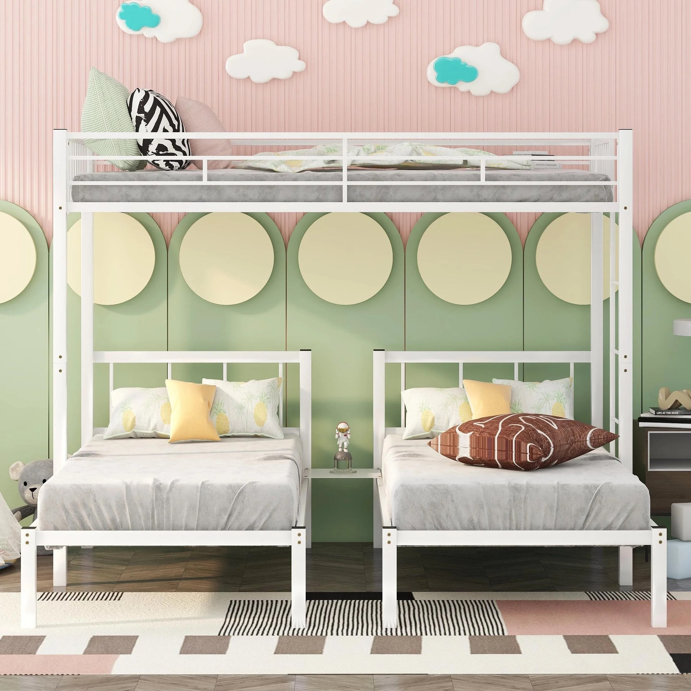 Triple Bunk Beds, Metal Twin XL over Twin & Twin Bunk Bed for 3, Kids Triple Bunk Can be Separated into 3 Beds (White)