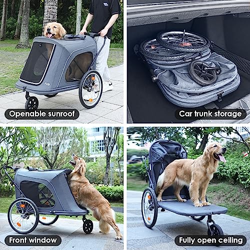 R8 Extra Large Foldable Pet Stroller, Dog Stroller & Pet Trailer for Large Dogs Under 100 lbs, Unmovable, Disabled & Pregnant Dogs - Conveniently Carriable by Bike and Car, Black