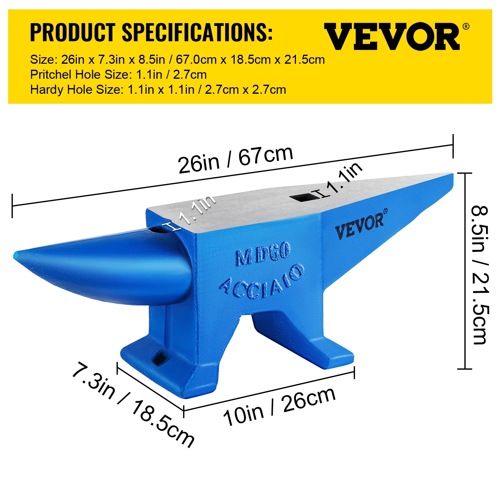 VEVOR 123lbs Single Horn Cast Steel Blacksmith Anvil, Forge Tools for Metal Working