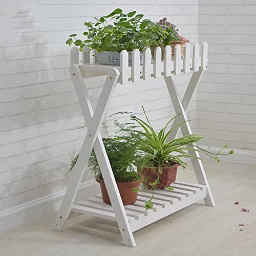 Wooden Flower Ladder Shelf, 2 Tier White Plant Shelf, Indoor Outdoor Garden Balcony Staircase Stand (88cm)