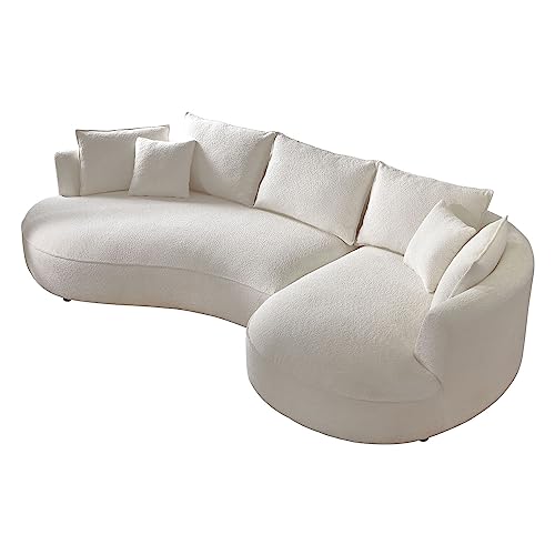 128.74" Modern Sectional curved Sofa Couch for Living Room,Mid-Century Modern Comfy Couch Upholstered 5-Seat Sofa Couch Eco-leather Couch Set for Apartment Office (Orange, Leather-Right-Facing)