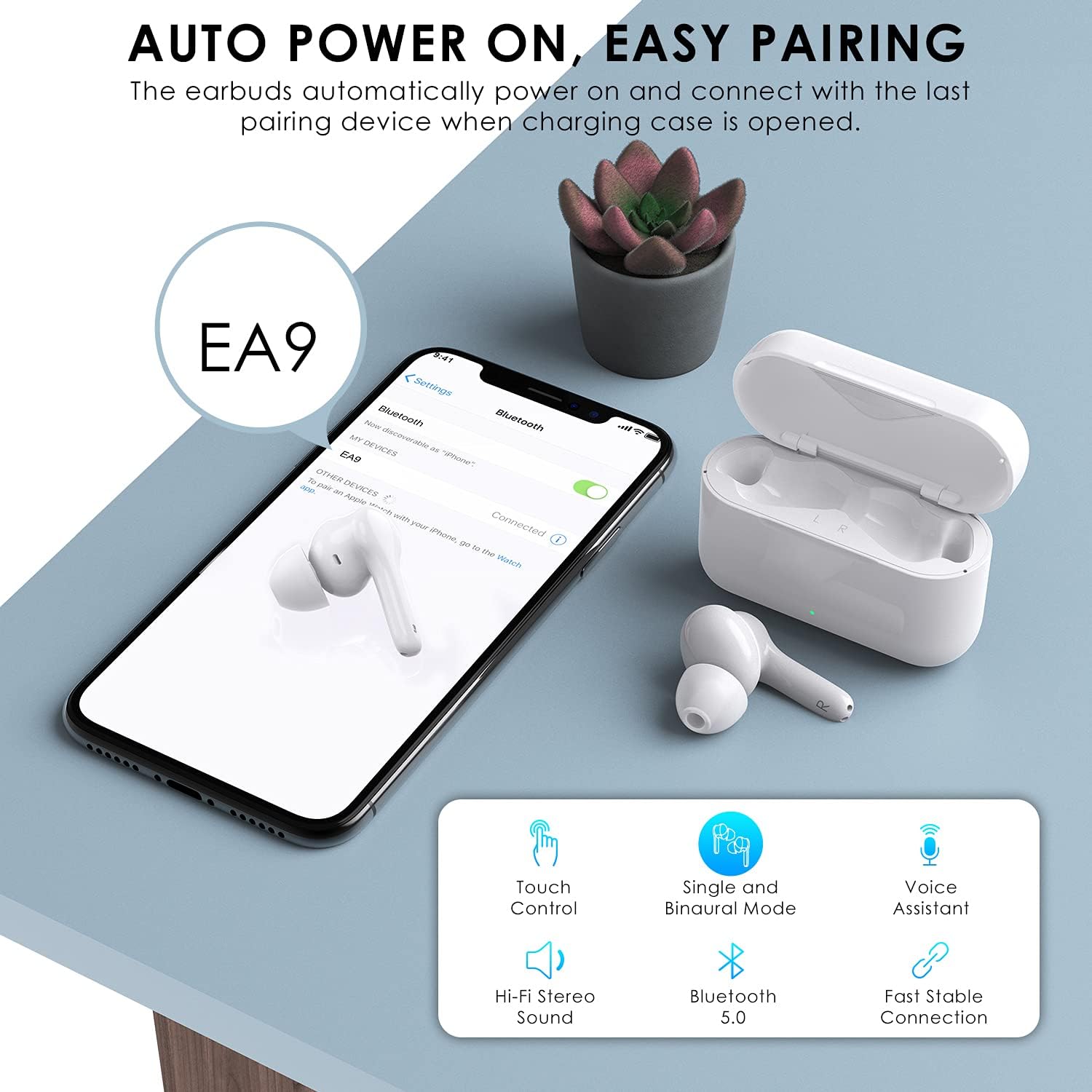 Wireless Earbuds, Bluetooth 5.0 Headphones Waterproof Wireless Headphones with 30H Playtime, Noise-Canceling Mic, in-Ear Ear Buds with Charging Case for Work/Travel/Gym Pack of 2
