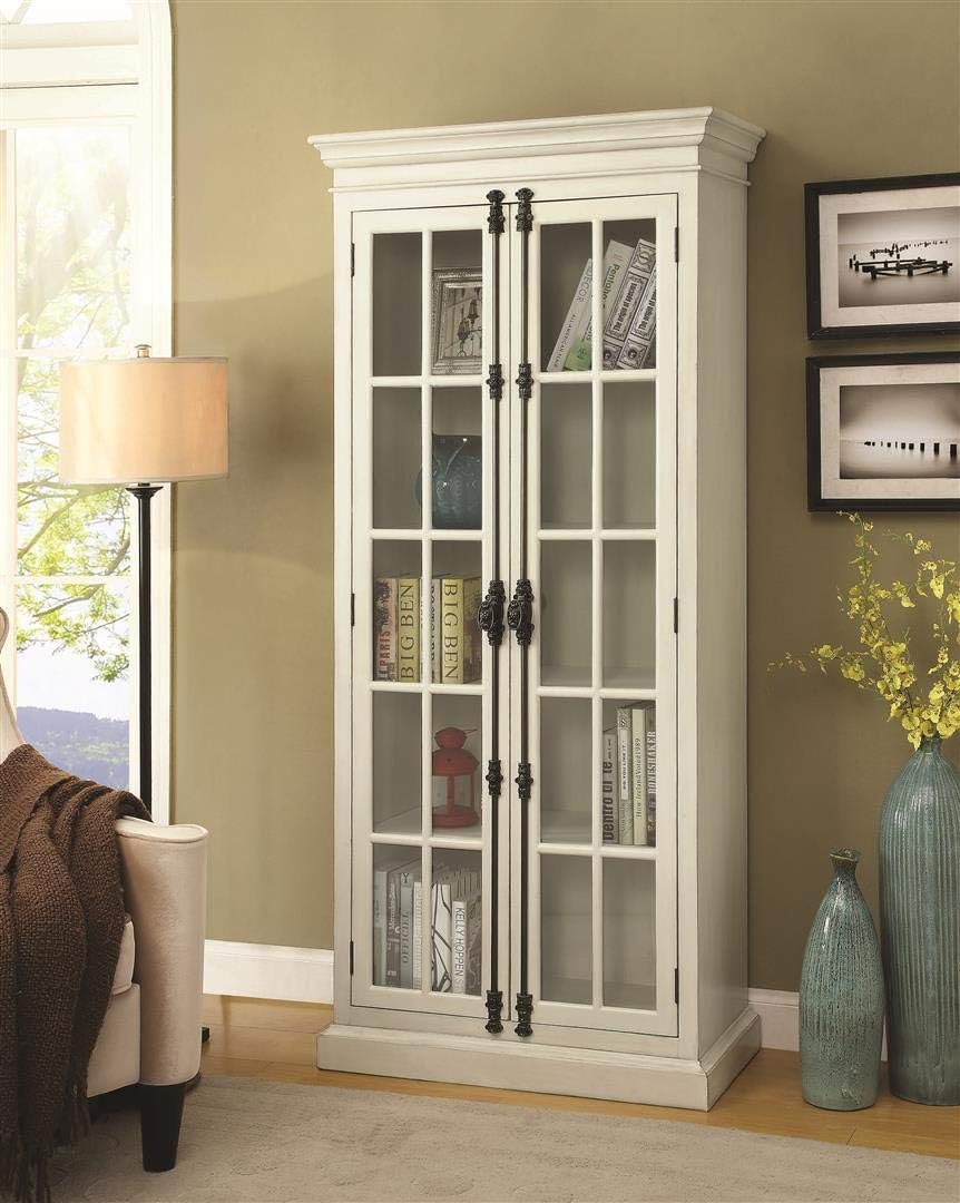 Coaster Home Furnishings 2-Door Curio Cabinet Antique, White and Clear