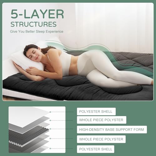 LILYPELLE 5" Thick Japanese Floor Mattress Futon Mattress, Foldable Mattress, Roll Up Mattress Sleeping Tatami Mat Floor Lounger Guest Bed, Easy to Store and Portable for Camping Couch, Full
