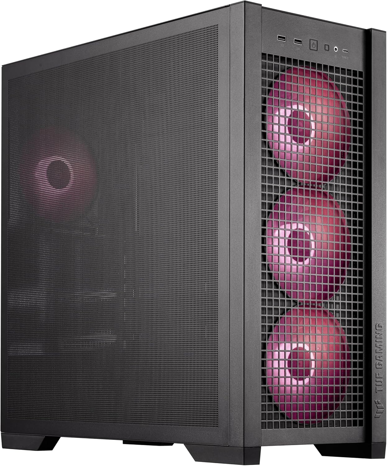 ASUS TUF Gaming GT302 ARGB ATX Mid-Tower PC Case – Four 140 x 28 mm ARGB Fans for High Airflow, Interchangeable Tempered Glass or Mesh Side Panels, Supports BTF Hidden-Connector Motherboards | Black