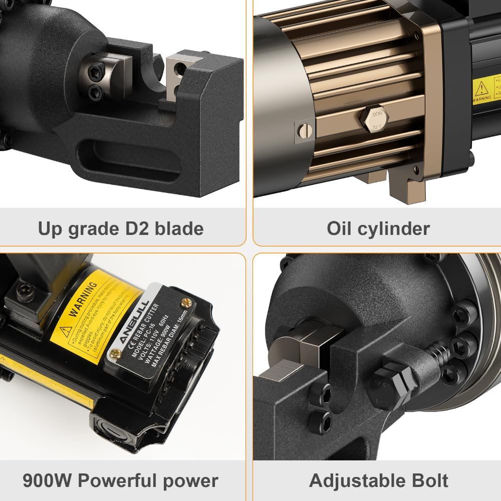 Anbull 900W Electric Hydraulic Rebar Cutter, Cutting up to 5/8 Inch 4-16mm #5 Rebar, with Replaceable Blades, Cutting Speed 2.5-3S, with Lighter Aviation Aluminum-alloy Frame (PC-16#5)
