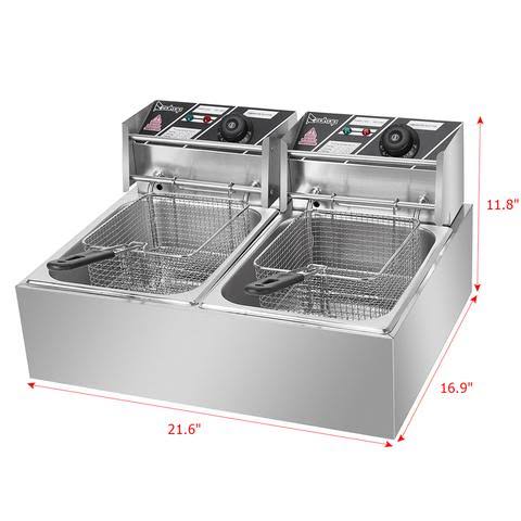 Zokop 12L 5000W Electric Deep Fryer with Basket Stainless Steel Double Cylinder Electric Fryer for Home and Commercial Use Eh82