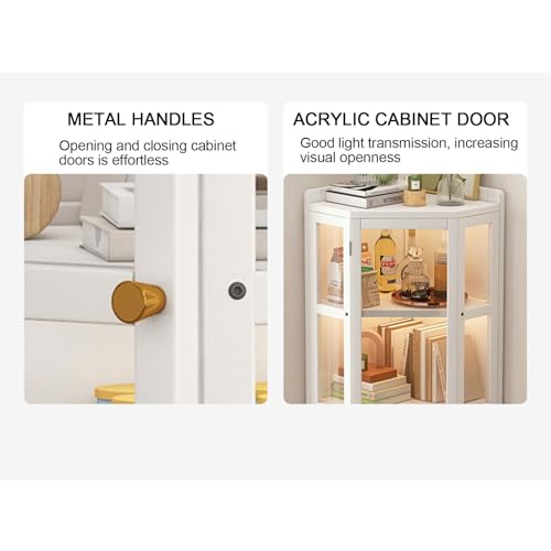 Glass Display Cabinet Clear Showcase Large Storage Curio Cabinet with White Doors - Tall Bookshelf Bookcase for Home Décor