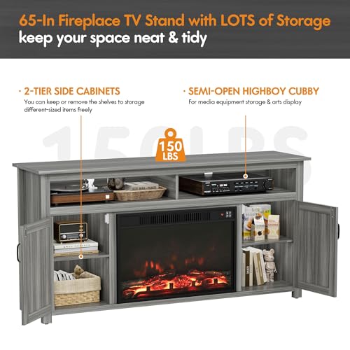 YESHOMY Farmhouse TV Stand for Televisions up to 65 Inches, Sliding Barn Doors and Storage Cabinets, Console Table and Media Furniture for Living Room, 58 Inch, Milk White