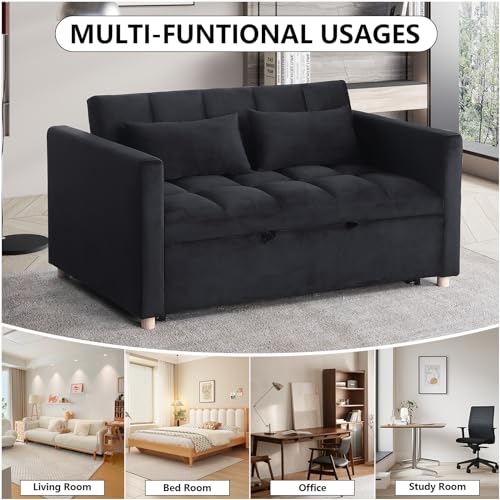 Sleeper Chair Pull Out Chair Beds Sofa Bed Convertible Chair into Bed with USB Ports & Cupholders Adjustable Backrest Sofabed for Living Room, Bedroom, Office, Apartment,Black