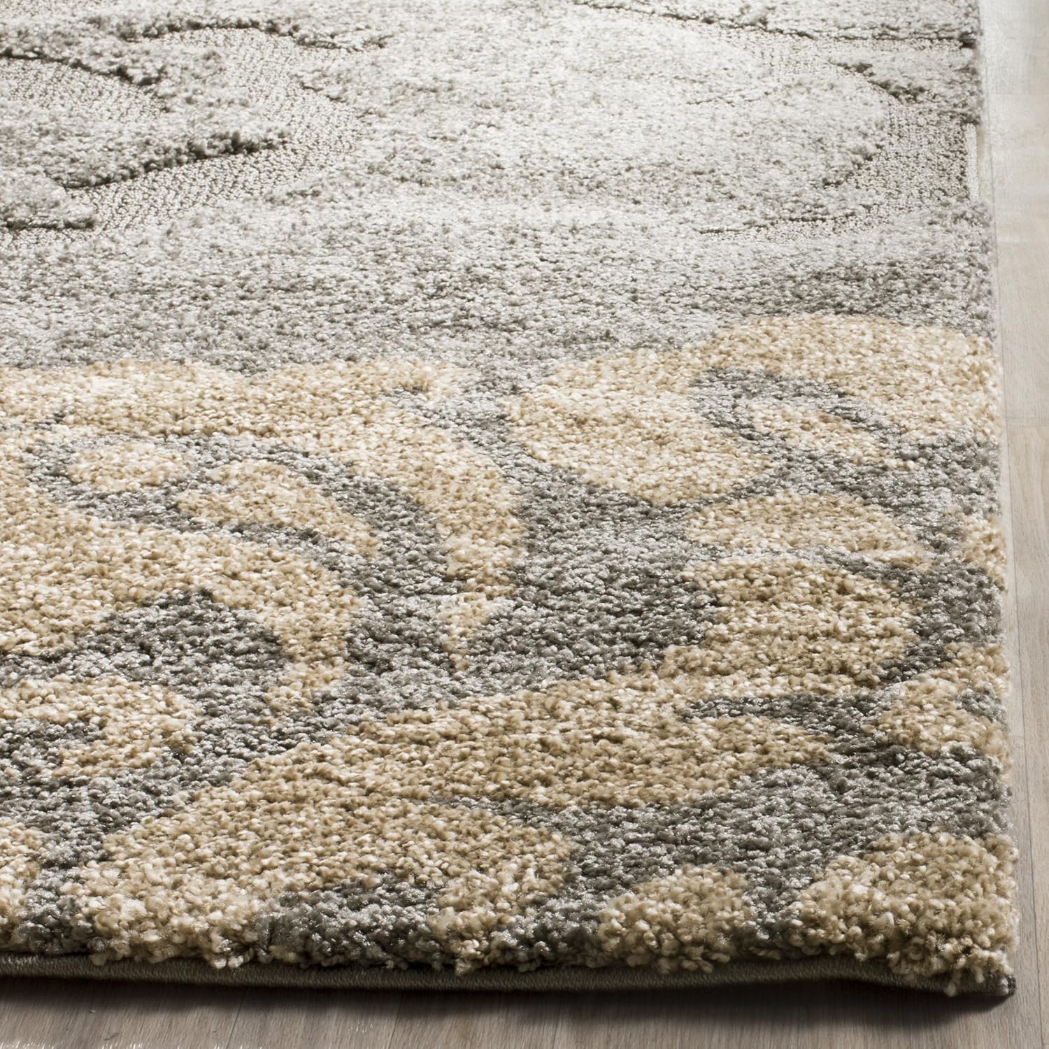 SAFAVIEH Florida Shag Collection Area Rug - 8'6" x 12', Grey & Beige, Floral Design, Non-Shedding & Easy Care, 1.2-inch Thick Ideal for High Traffic Areas in Living Room, Bedroom (SG458-8013)