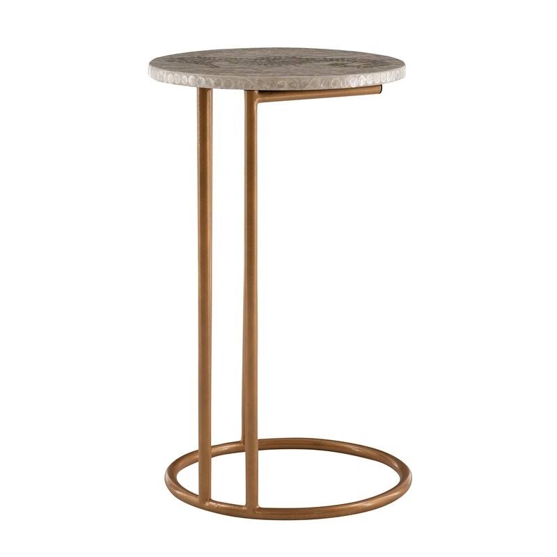 Riverbay Furniture Capiz Mosaic Seahorse Metal Accent C Table in Gold