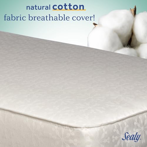 Sealy Flex Cool Breathable Hypoallergenic 2-Stage Dual Firm Waterproof Baby Crib Mattress & Toddler Bed Mattress, Cotton Cover, 204 Premium Coils, Air Quality Certified, Made in USA, 52"x28"
