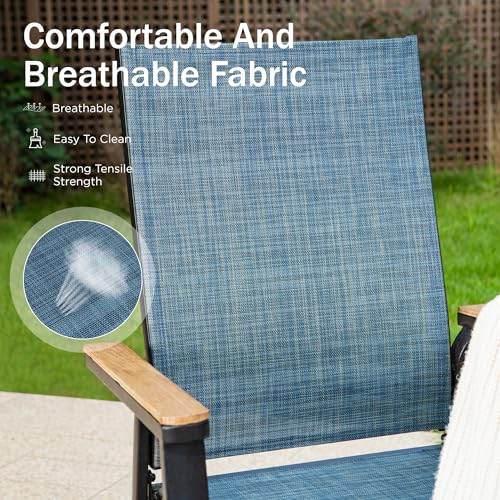 PHI VILLA Outdoor Stackable Dining Chairs Set of 6（Beige,Lightweight Aluminum Frame with Textilene Fabric & Wider Armrest,Easy to Store,Outdoor Chairs for Garden,Lawn
