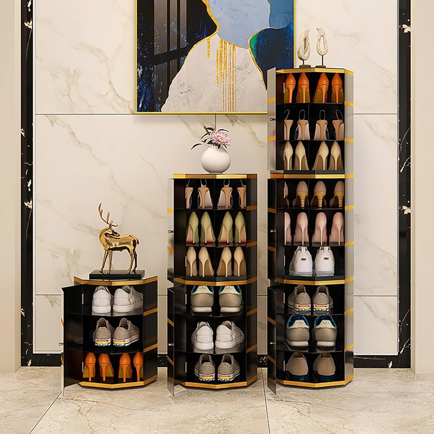 Tall Round Rotating Shoe Rack 360° Rotating Shoes Shelf Vertical Shoe Rack Metal Shoe Storage for Entryway Hallway Shoe Organizer Cabinet for Small Spaces Organizer ()