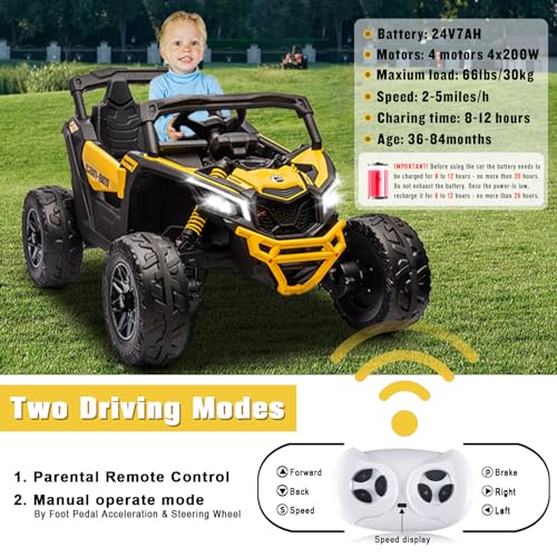 SOAR 24V Ride On Toys - UTV for Kids, 2 Seats Remote Control, 4 Wheeler Quad Off-Road, 7AH Battery Powered 2WD/4WD, Licensed Can-Am, Parental Mode, Orange