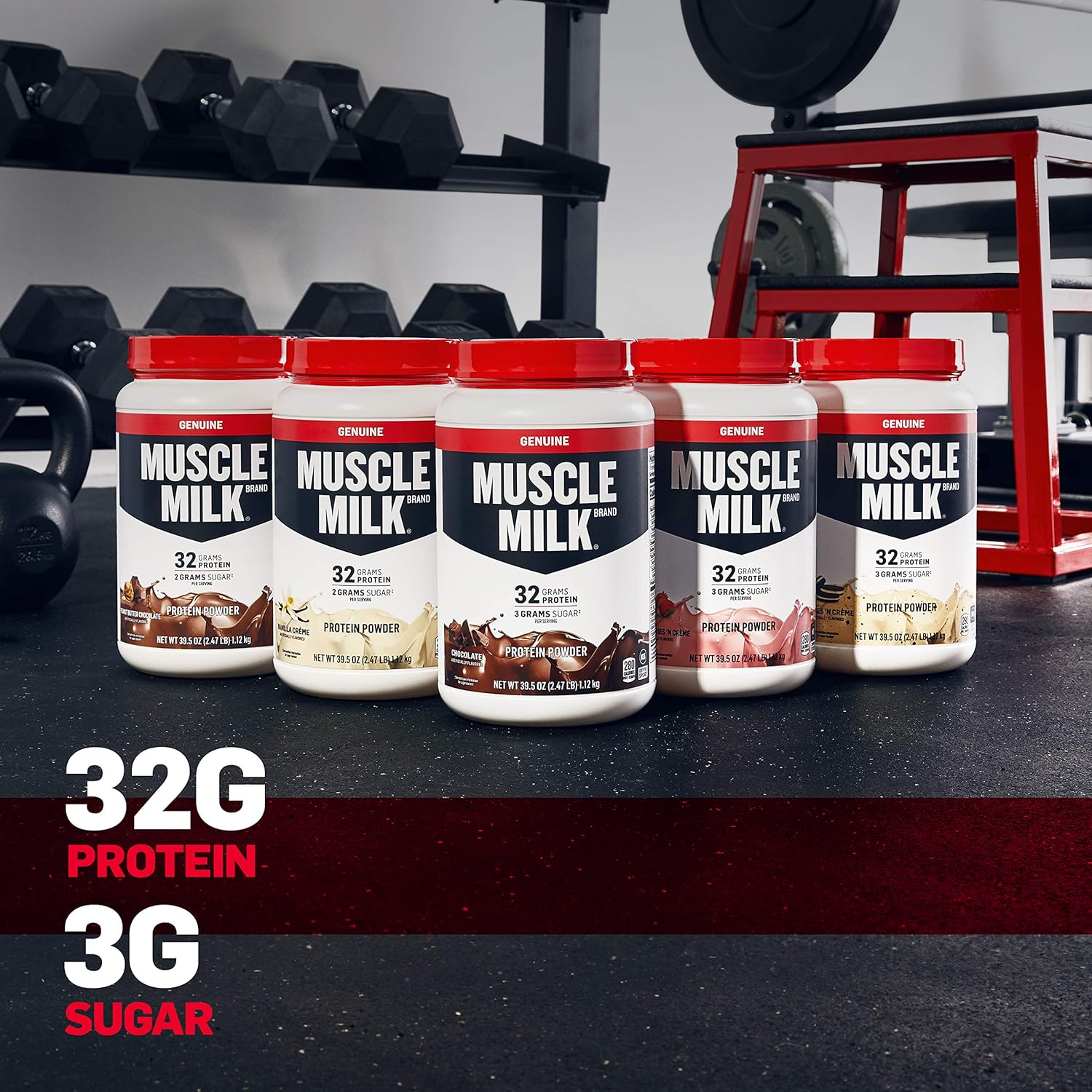 Muscle Milk Genuine Protein Powder, Vanilla Creme, 32g Protein, Amazon Exclusive, 4.94 Pound, 32 Servings Pack of 2