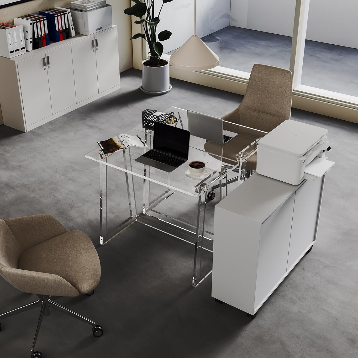 HMYHUM Acrylic Desk, 35.4 Inch, Clear Small Computer Desk with Trapezoid-shaped Legs for Home Office, Study, Writing, Vanity, Modern, Easy Assembly, 19.7" W x 29.5" H