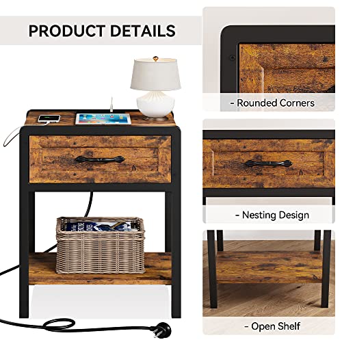 IDEALHOUSE Bedroom Set, 3-Pieces Bedroom Sets, Queen Size Bed Frame with Headboard and Storage Drawers Bench, Nightstand with Charging Station and Storage Drawer