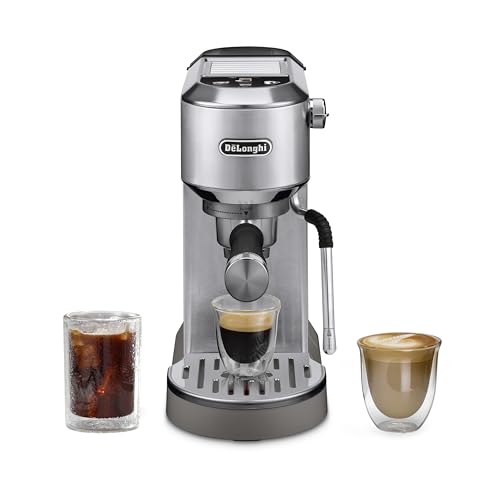 De'Longhi Dedica Duo Compact Espresso Machine - Cold Brew Coffee Maker with Milk Frother Wand- for Espresso, Hot & Iced Coffee, Cappuccinos, Lattes & Home Barista Brewing, Stainless Steel