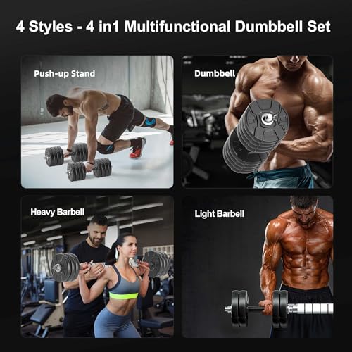 Heavy Adjustable Dumbbell Barbell Set - RUNWE 100 90 70 50 lb Weight set for Option, Metal Dumbbell Grip and Barbell Bar, 1" Center Hole Weight Plate, 3-in-1 Adjustable dumbbell, Barbell and Push-up Stand