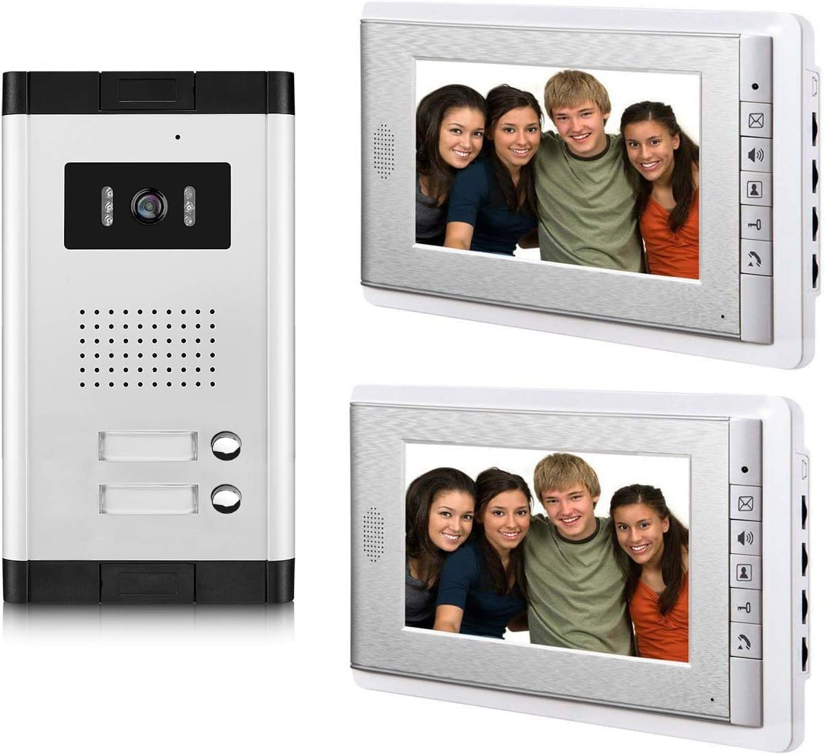 AMOCAM 3 Units Apartment Video Intercom System, Wired Video Door Phone Kit, 1 PCS Night Vision Camera, 3 PCS LCD 7 Inches Monitor, Support Monitoring, Unlock, Dual Way Intercom, for 3-Household