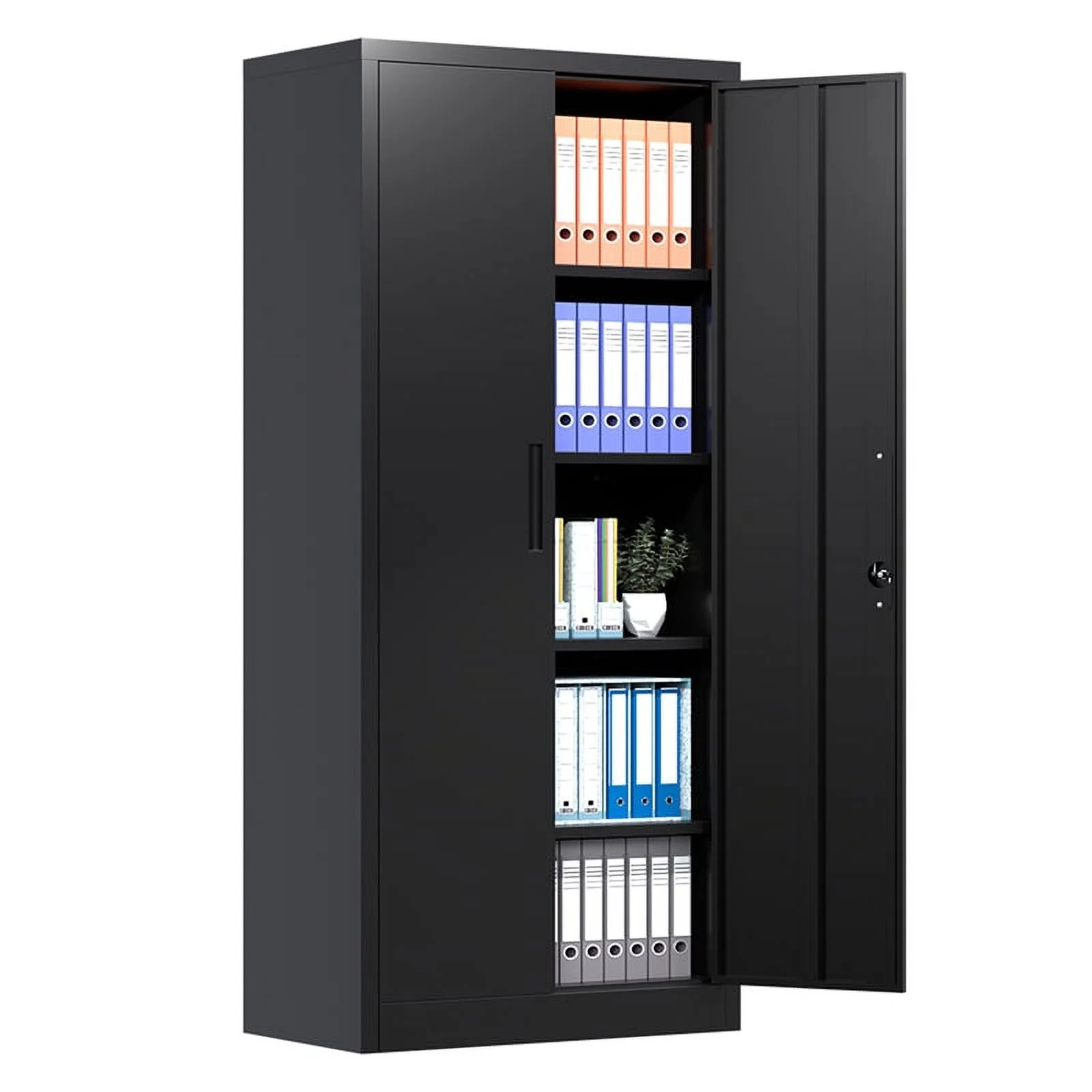 Pemberly Row Metal Garage Storage Cabinet w/ Doors & Lock Steel Locking in Black