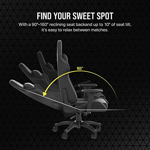 Corsair TC100 Relaxed Gaming Chair - Fabric - Racing-Inspired Design - Lumbar Pillow - Detachable Memory Foam Neck Pillow - Adjustable Seat Height - Adjustable Armrests - Gray and Black