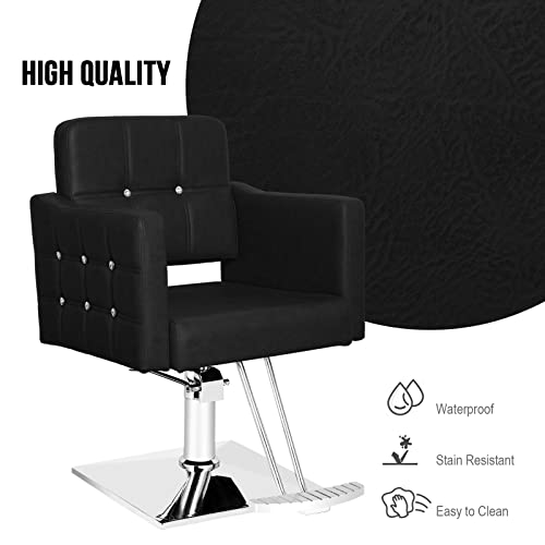 Paddie Salon Chair for Hair Stylist, Height Adjustable Hydraulic, Beauty 360 Degrees Rolling Swivel Hair Salon Equipment for Hair Stylist Women Man (Black)