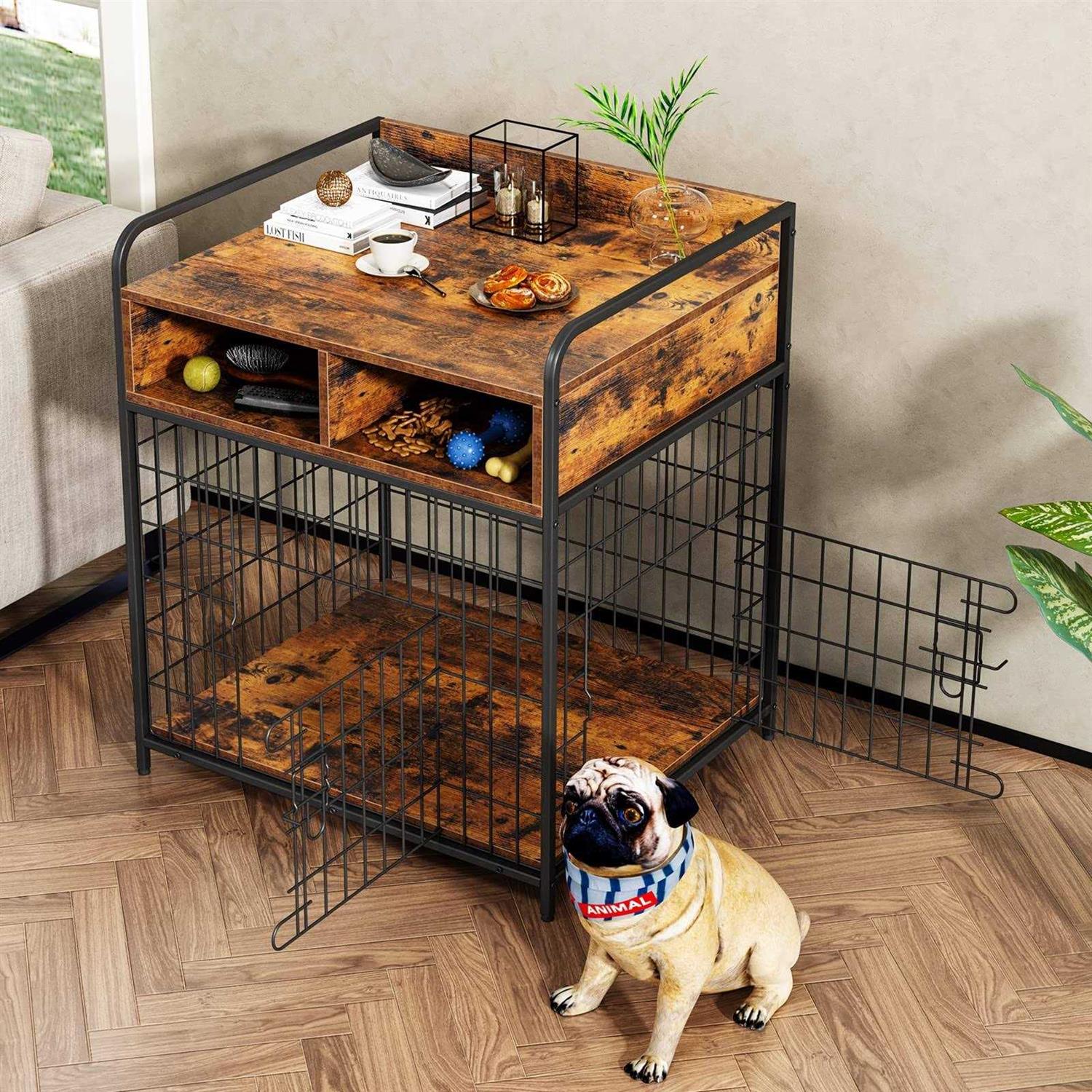 Saudism Dog Crate Furniture Dog Kennel Indoor Wood Dog Cage Table with Drawers Storage - Pet Supplies online store