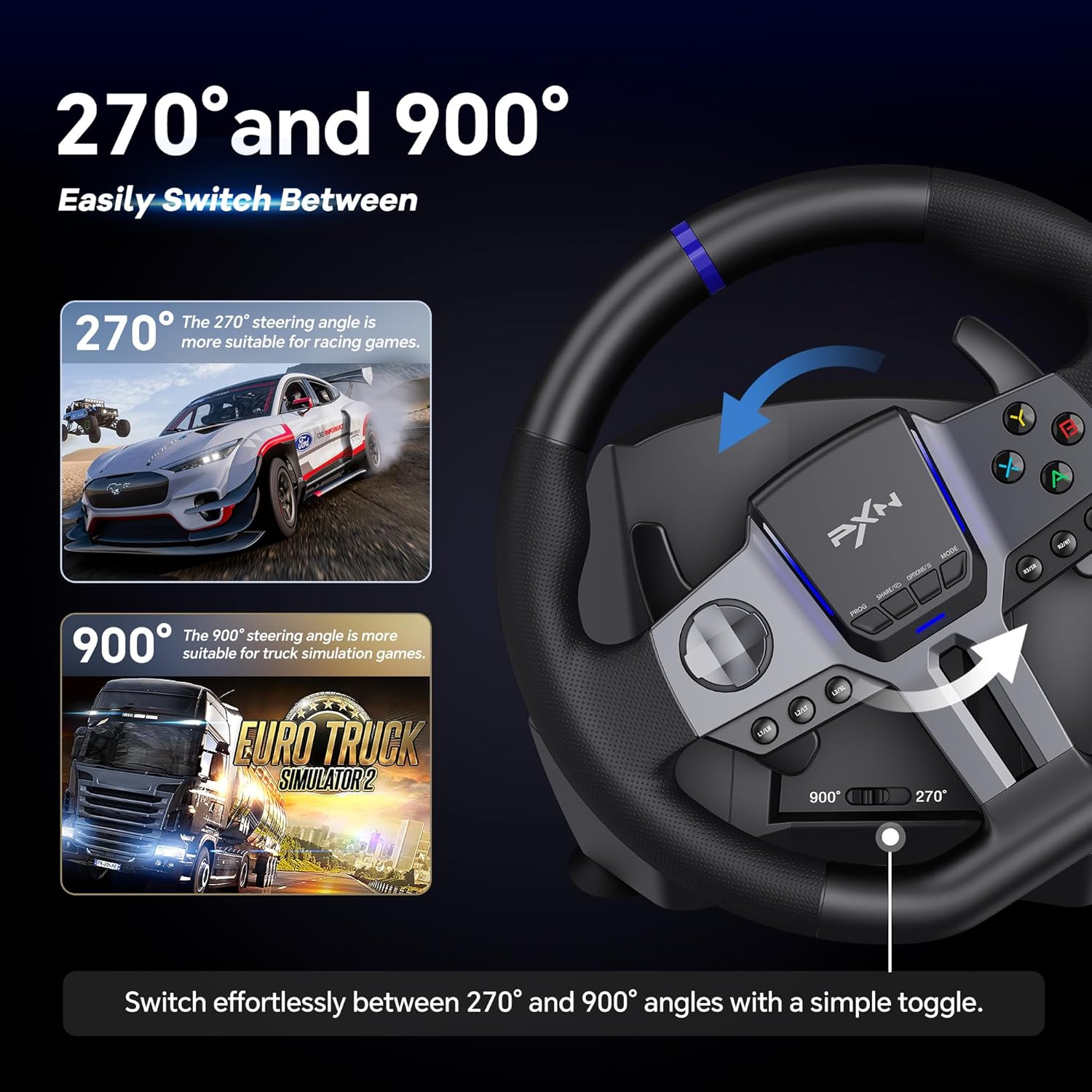 PXN V9 Gen2 Racing Wheel - Steering Wheel Driving Wheel 270°/ 900° Degree Vibration Gaming Steering Wheel with Shifter and Pedal for PS4,PC,PS3,Xbox Series X|S, Xbox One