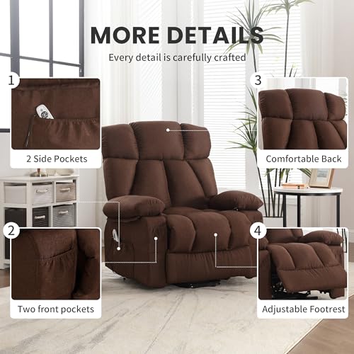 Oversized Power Lift Recliner Chair for Elderly, Big and Tall Lift Chair with Massage and Heat for Living Room, Fabric Electric Recliner Chairs with 4 Side Pockets, USB Charge Port, Blue