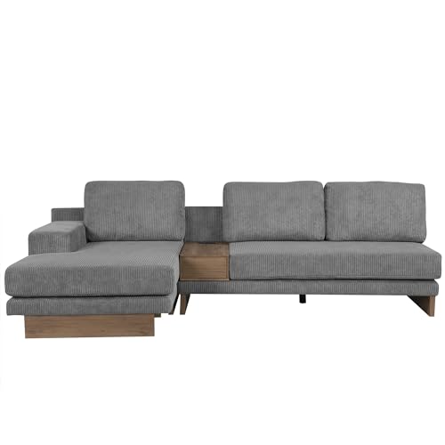 114" L-Shaped Sofa Sectional Sofa with Two USB Ports and Two Power Socket, Modern Couch Set with a Storage Drawer and a Reversible Chaise Lounge for Living Room (Grey)