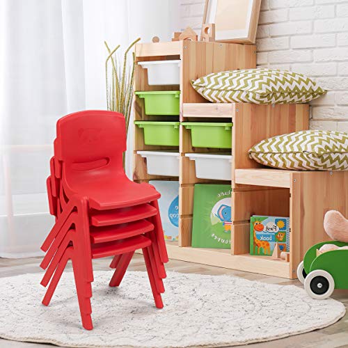 Costzon Kids Table and Chair Set, 4 Pcs Stackable Chairs, 47 x 23.5 Inch Rectangular Plastic Activity Table Set for Children Reading Drawing Playing Snack Time, Toddler School Furniture (Blue)