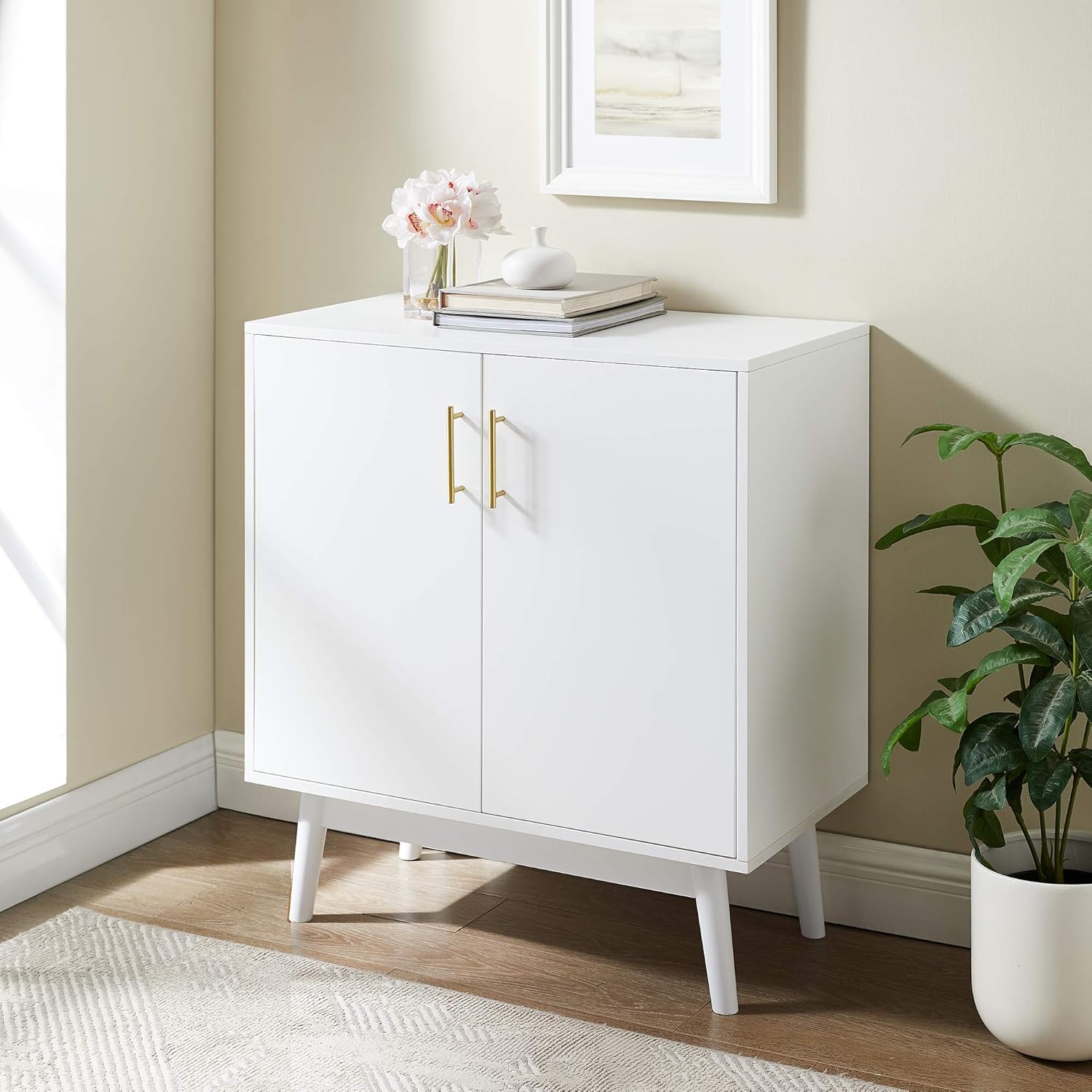 Walker Edison Mid Century Modern-TV Stand Console with 3 Drawers and Closed Cabinet Storage, 60, Walnut