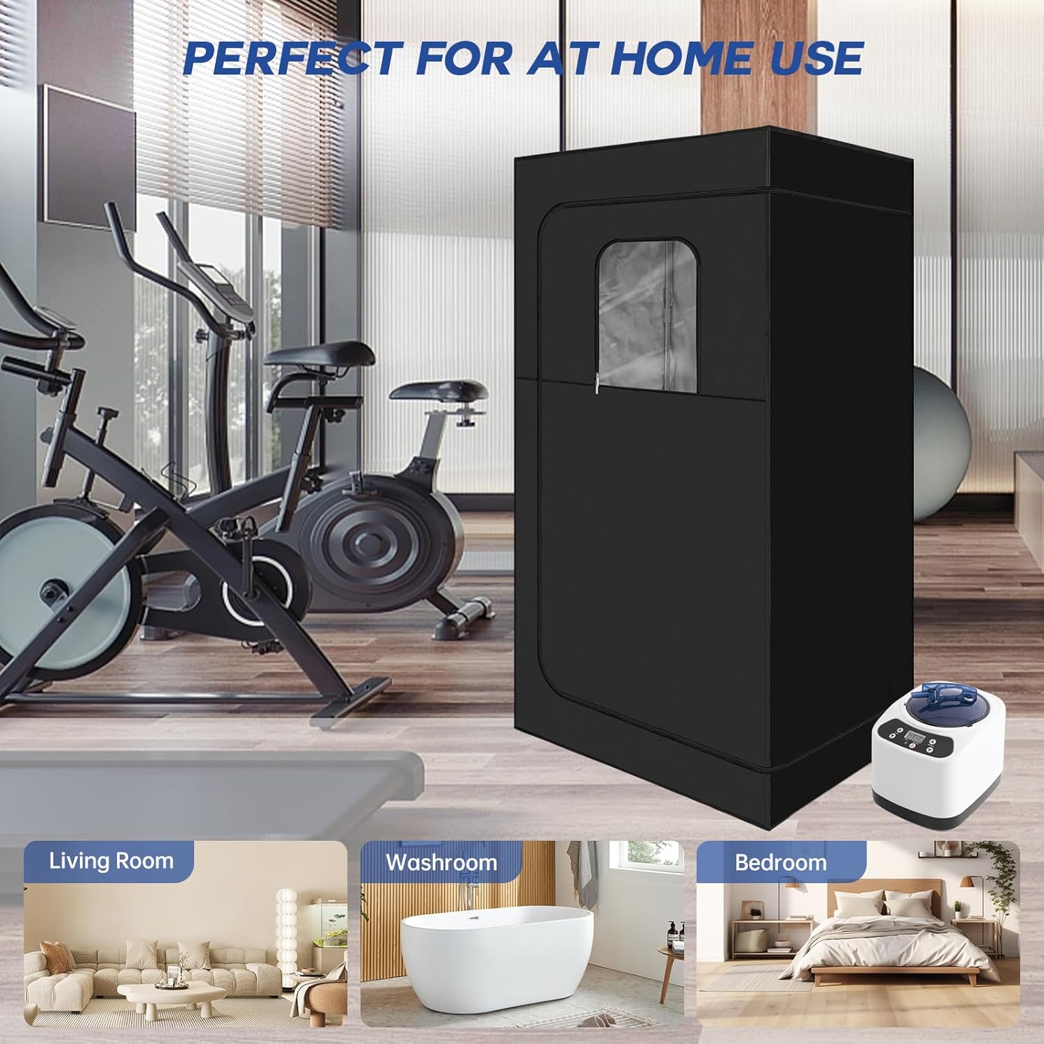 Portable Steam Sauna for Home Spa,Full Size Steam Room for Relaxation,600D Canvas Sauna Tent Personal Sauna Box with 3L &1000W Steamer,Foldable Chair,67.7"x 39.3"x 30.7",Black