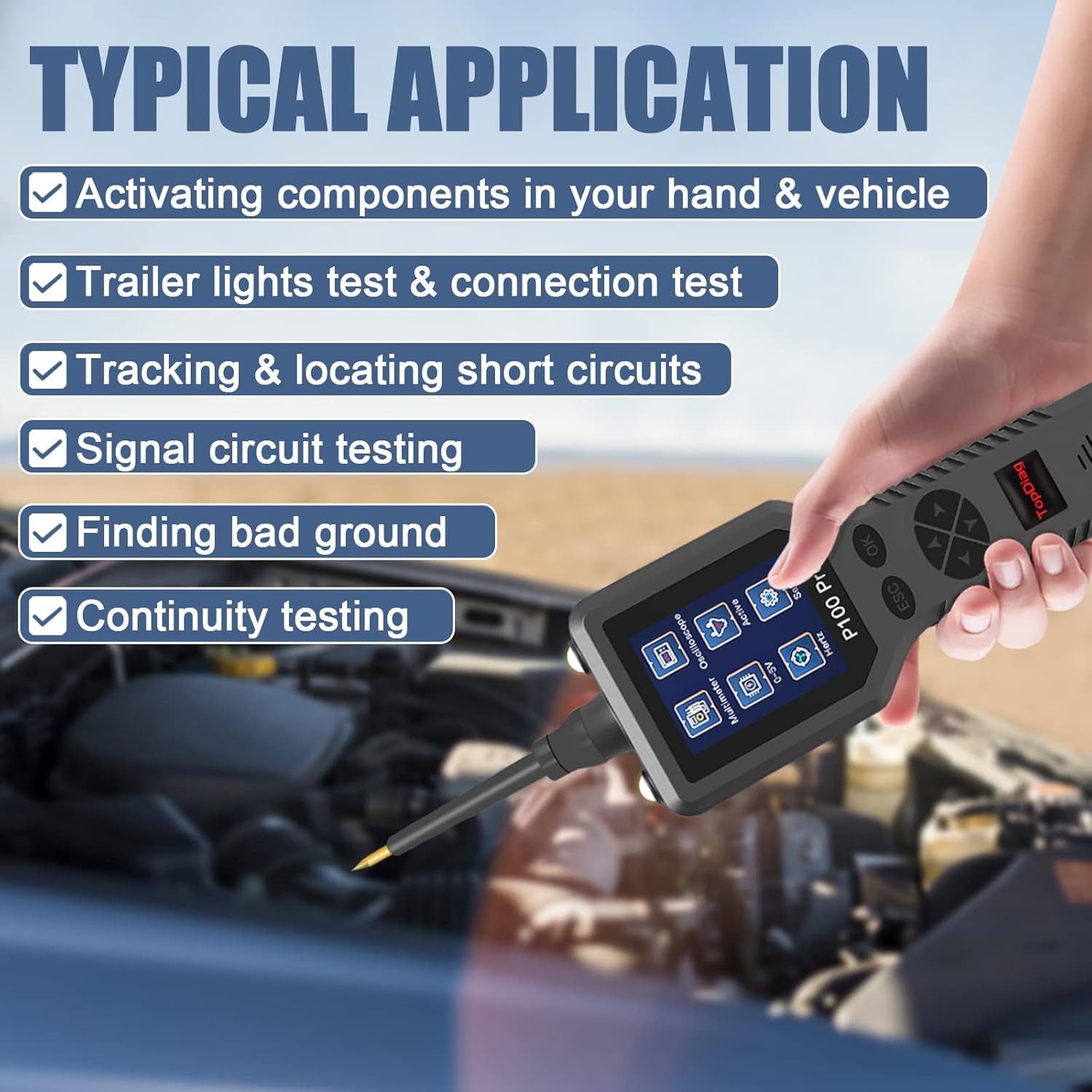 Power Circuit Probe Kit, Automotive Circuit Tester with Multimeter/Activating Component/Short Circuit Tester/Oscilloscope/0~5V Power with 20FT Cable Two LED Lights for 12V 24V Car Vehicle