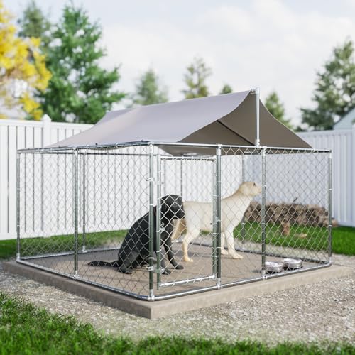13.1x7.5x7.6 FT Outdoor Dog Kennel with Roof, Large Heavy Duty Weather Resistant Galvanized Steel Dog Cage Fence House with Lock, Anti Rust Chain Link Enclosure Pen for Backyard