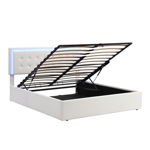 Lift Storage Bed Queen Size Linen Upholstered Platform Beds Modern Queen Bed Frame with a Hydraulic Storage and Slat Support, Gray ，Queen Bed
