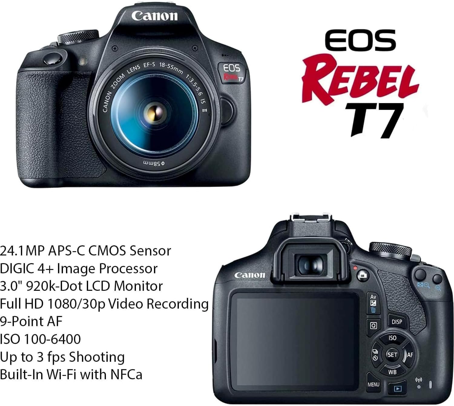 Canon EOS Rebel T7 DSLR Camera with EF-S 18-55mm f/3.5-5.6 is II Lens + Accessory Bundle (Renewed)