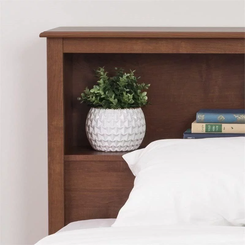 Country Style King Size Wood Bookcase Bed Headboard and Cabinet Storage in Cherry